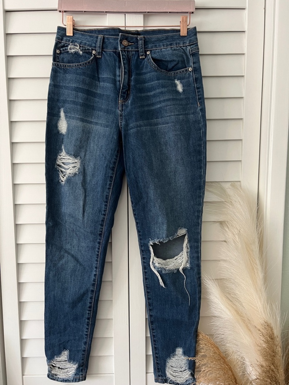 Sincerely Jules Distressed Boyfriend Jeans - Dark Blue